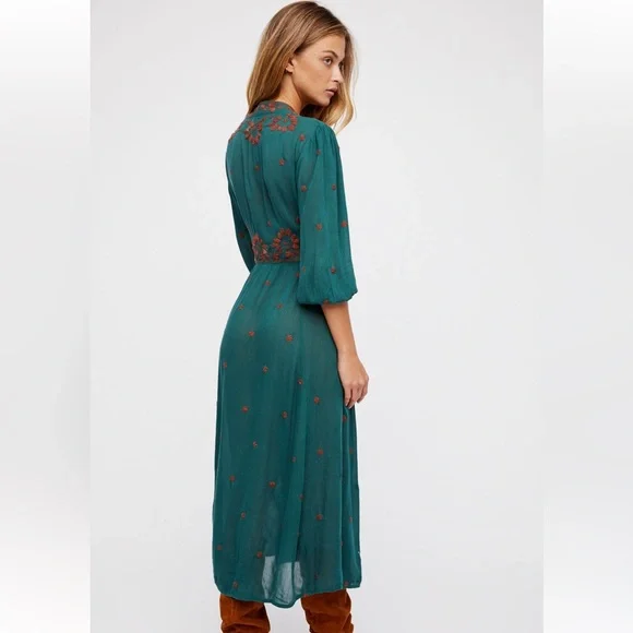 Free People Embroidered Fable Midi Dress - Green - Picture 2 of 5